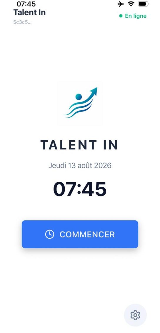 Écran d'accueil de la pointeuse TalentFlow
